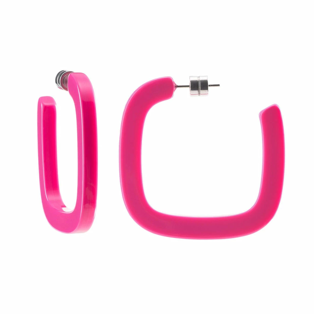 Machete Midi Square Hoops In Neon Pink Jewelry 3 Machete Midi Square Hoops In Neon Pink Jewelry