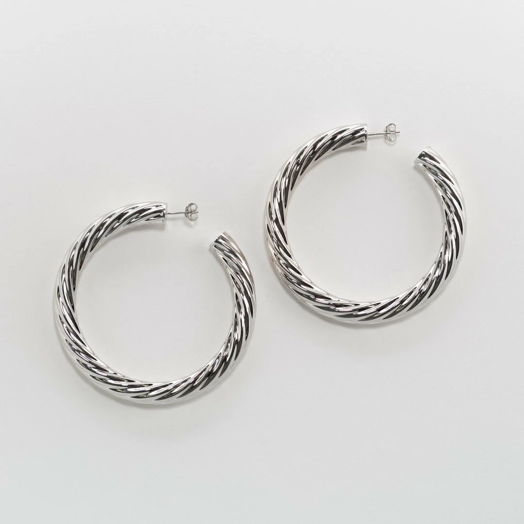 Machete Jewelry 2.5" Twist Hoops In Silver 3 Machete Jewelry 2.5" Twist Hoops In Silver
