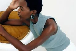 Machete Jewelry Midi Square Hoops In Clear Yellow